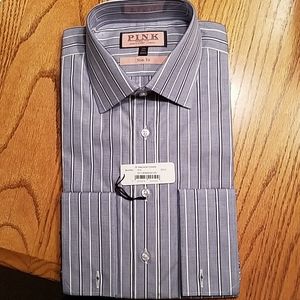 Thomas Pink slim blue white stripe shirt 15.5